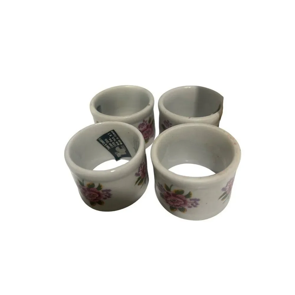 Set Of 4 Vintage Town & Country Floral Ceramic Napkin Rings